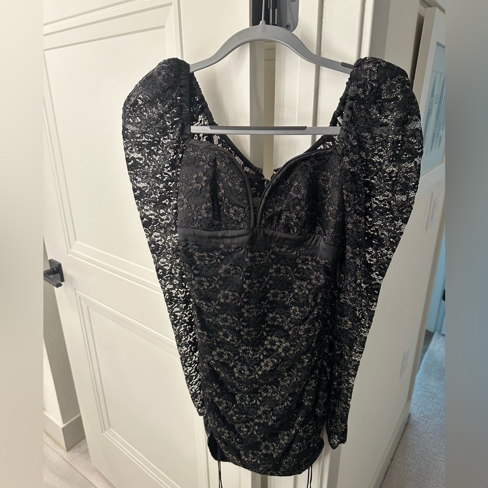 For Love And Lemons Black Puff Sleeve Bodycon Dress